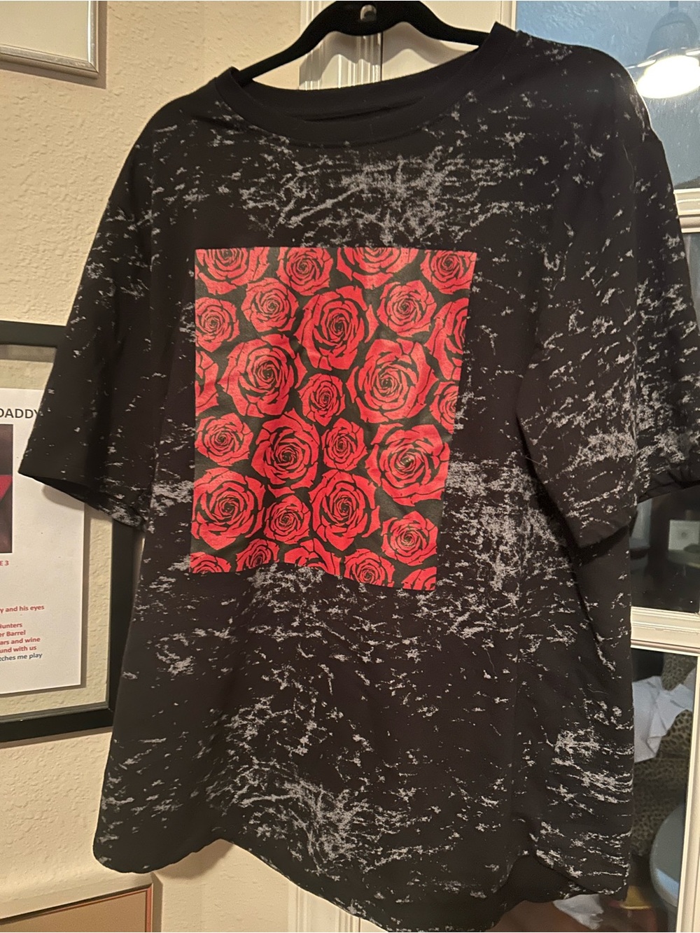 Carbon Black Short-Sleeve Tee with Red Rose Square Graphic